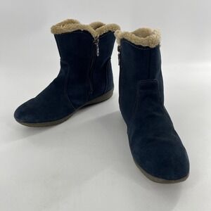 Sporto Waterproof Suede Leather Navy Blue Womens Boots Flat Side Zip 11 W Karmen